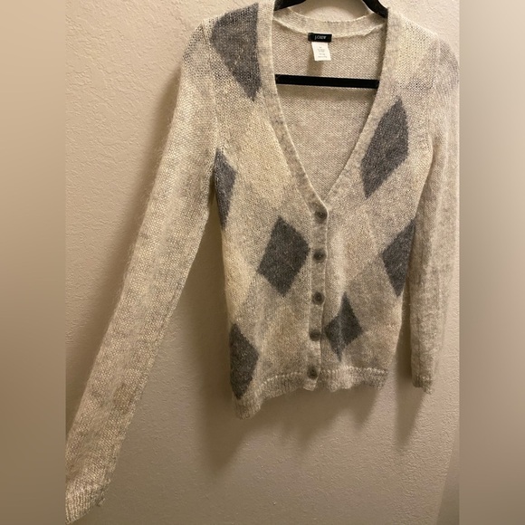 J. Crew Grey Argyle Print Mohair Nylon Wool Grandpa Style Cardigan Size XS - Picture 8 of 11